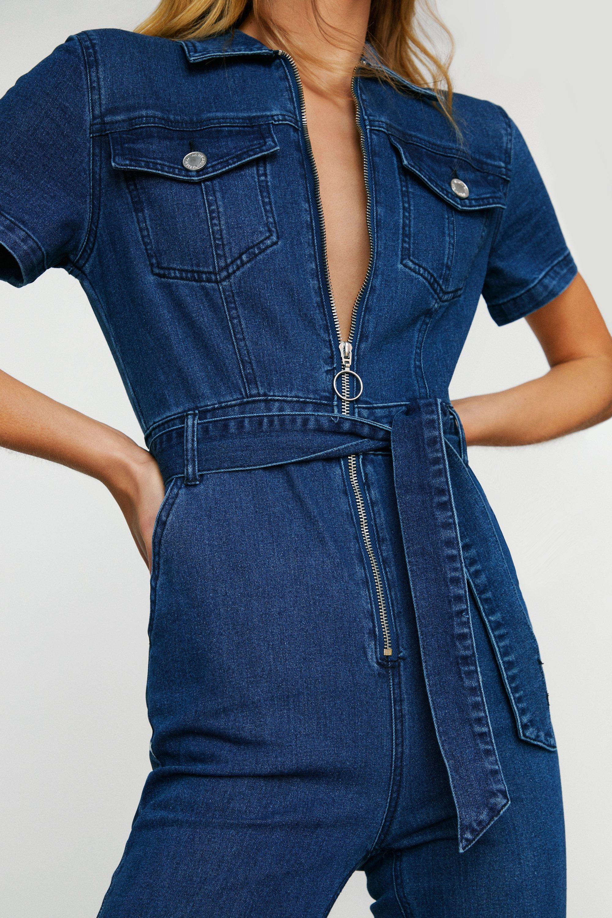 Denim Short Sleeve Zip Front Boilersuit